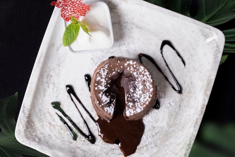 Rich chocolate lava cake dessert